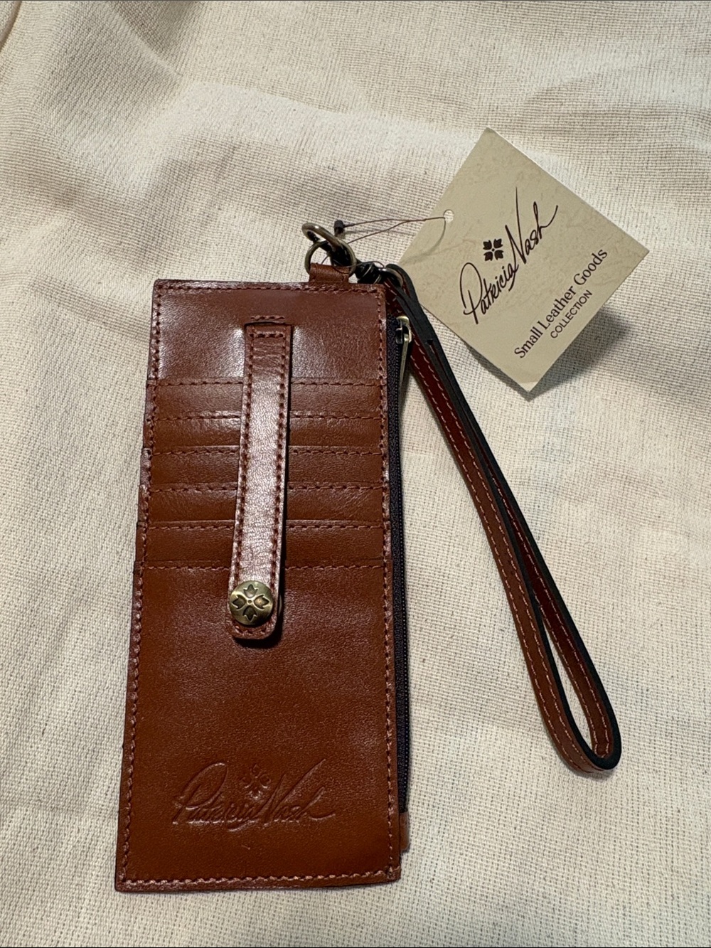 NWT Patricia Nash Brown Leather Heather Card Zip RFID Wristlet Wallet - Picture 2 of 6